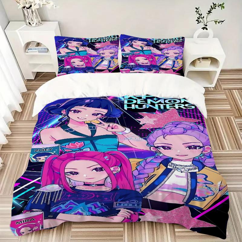 3-teilige Kpop Dämonenjäger Bettwäsche-Sets Für Alle Größen Neu 3D-Druck Bettbezug Steppdecke Bettbezug Kissenbezug Schlafzimmerdekoration