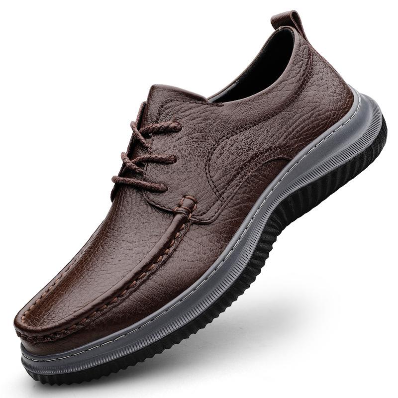 Men s Plus Size Genuine Leather Slip-On Casual Shoes - Soft Sole, Breathable, Work-Ready 46 коричневый