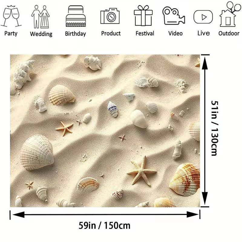 Ästhetischer 2D-Strand-Wandteppich, Sand mit Muschel- & Seestern-Hintergrund