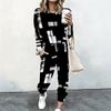 Female Round Neck Long Sleeve Top And Elastic Waist Straight Leg Trousers Two Piece Leisure Outfit