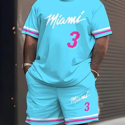 2025 Nuovo Set da Uomo MIAMI NO.3 Stampa Casual Manica Corta T-Shirt Pantaloncini Tuta da Jogging Maglia da Basket per Adulti Set da 2 Pezzi Abbigliamento