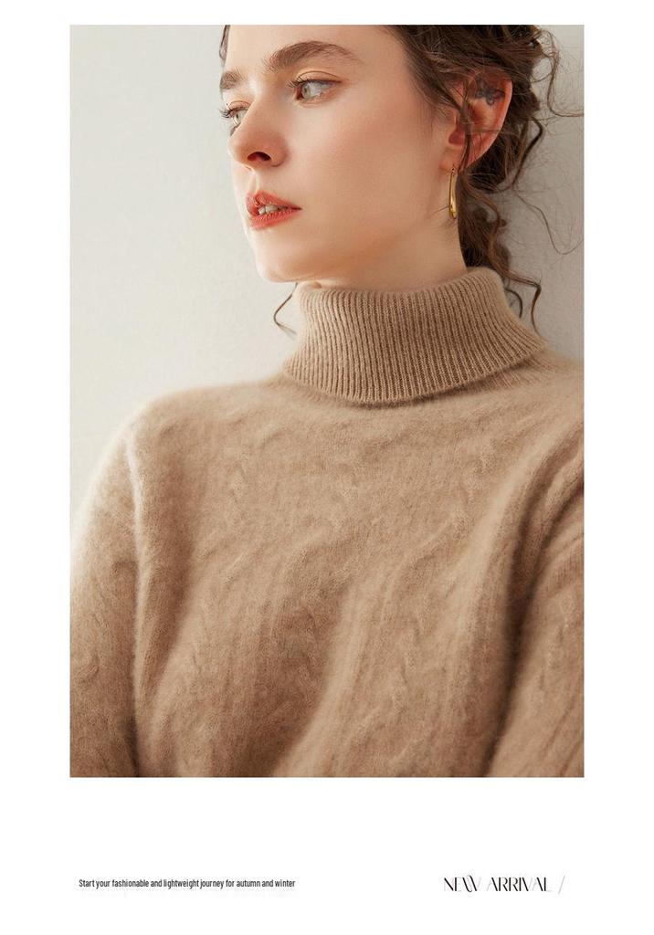 Women's Three-Ply Thick Cashmere High-Neck Pullover Sweater - Warm Knitted Base Layer