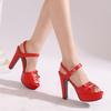 Red Women Platform Slingback Sandals Peep Toe High Spike Heel Large Plus Size 50 Nightclub