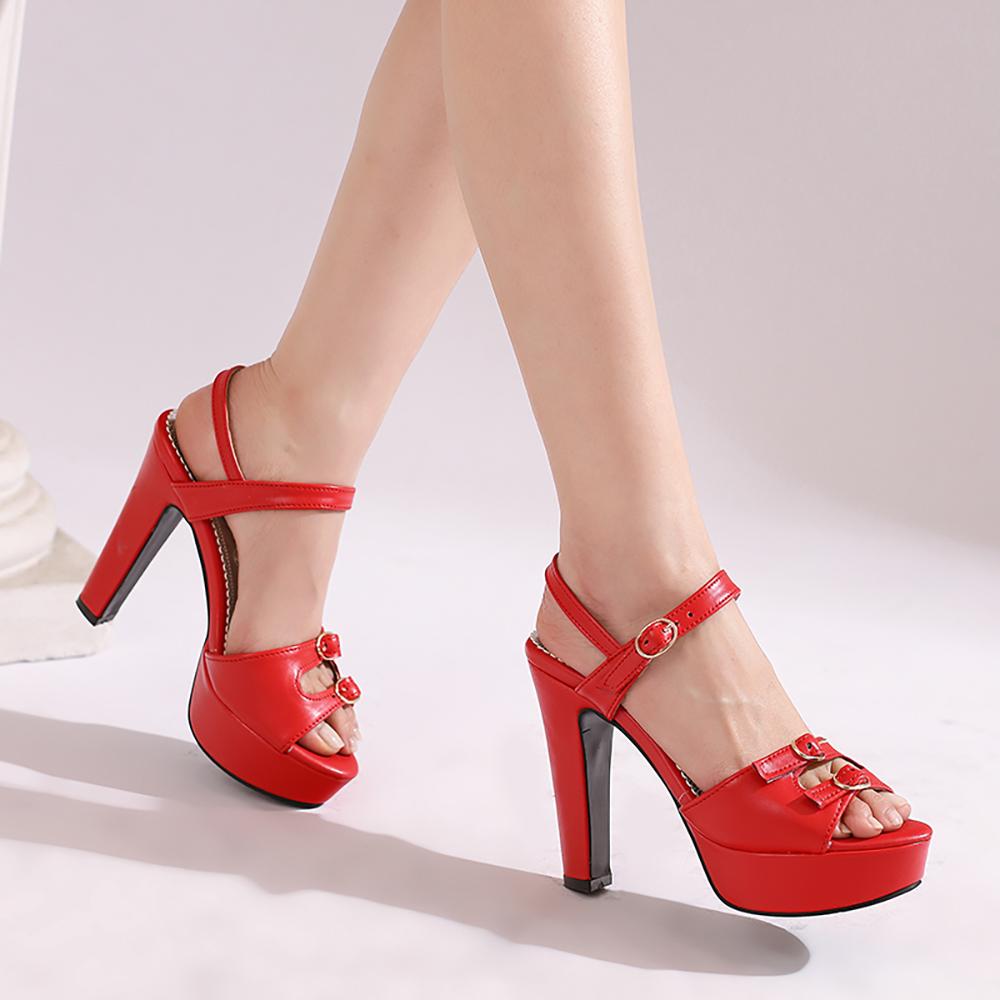 Red Women Platform Slingback Sandals Peep Toe High Spike Heel Large Plus Size 50 Nightclub