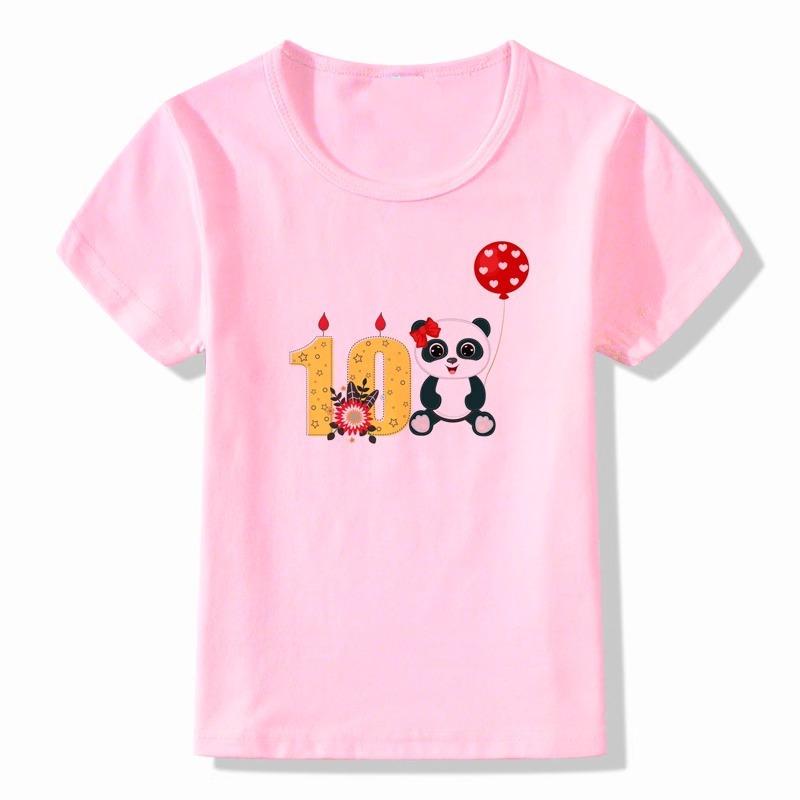 Hotselling Birthday Panda Digital Print Childrens Tshirts Roundneck Shortsleeved Tshirts for Boys and Girls Summer Modal