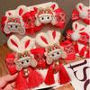 Bunny Plush Rabbit Hairpin Tassel Chinese New Year Headwear Sweet Bow Hair Clip  Children