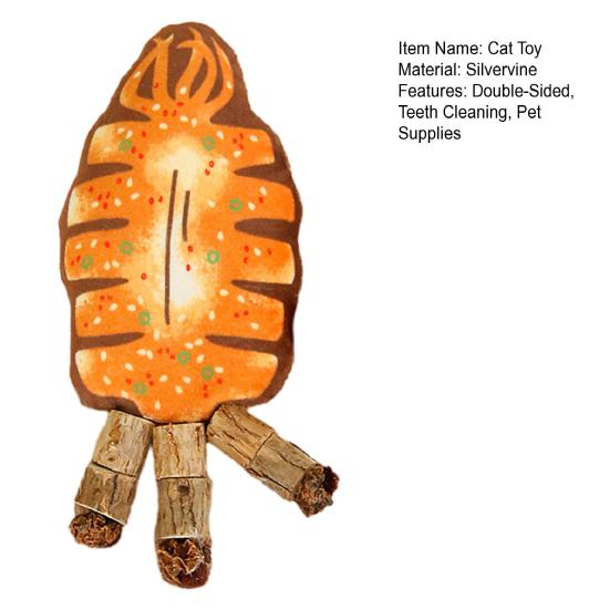 Wooden Fishbone Cat Teething Toy Double-Sided Grilled Cuttlefish Chew Silvervine Stick Dental Health Teeth Cleaning Interactive Toy Pet Supplies