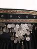 Falda de Cadera para Danza del Vientre para Mujer Cadena de Cintura Retro Lentejuelas en Niveles Volantes con Cordones Envoltura de Cadera para Danza de la India Rumba Danza Latina