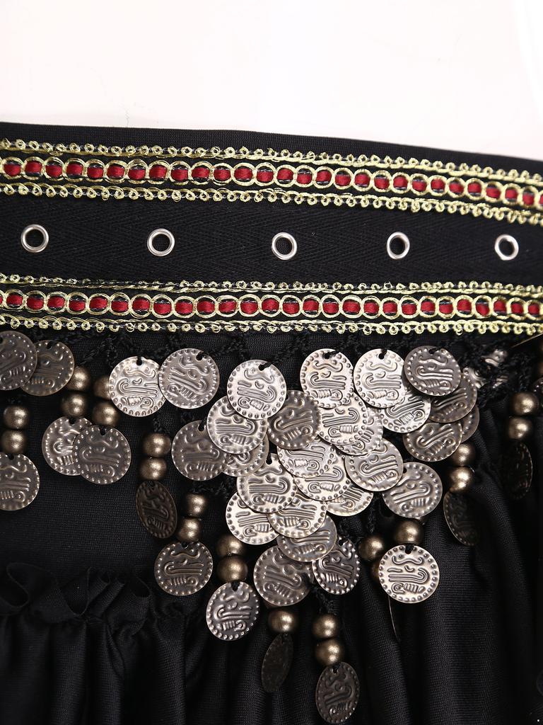 Falda de Cadera para Danza del Vientre para Mujer Cadena de Cintura Retro Lentejuelas en Niveles Volantes con Cordones Envoltura de Cadera para Danza de la India Rumba Danza Latina