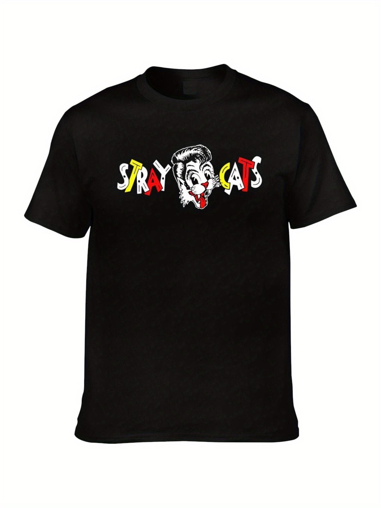 

T-shirt Stray Cats Crew T Shirt Short Sleeve Tee Graphic T Shirt Undershirts Crew Neck T-shirt for Men Casual Black Short Sleeve Top S