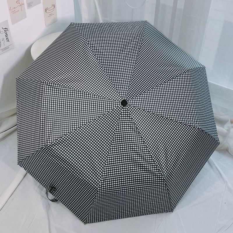 Simple Checkered Black Sun Umbrella, Sunshade Umbrella, Rain Umbrella, Sun Protection, Uv Protection, Black Coating, Automatic 70% off Umbrella