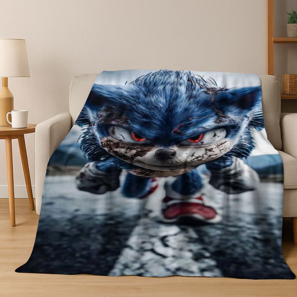 

Classic S-Sonic Game Cartoon Hedgehog Flannel Blanket Soft Warm Throw Blanket for Bed Bedroom Room Living Room Travel Picnic Kid 75x90cm