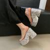 Fashion Slippers Women Summer Slides Shoes Low Big Size Heeled Mules Square heel Denim High Block Fabric Rubber Rome PU Super Cotton