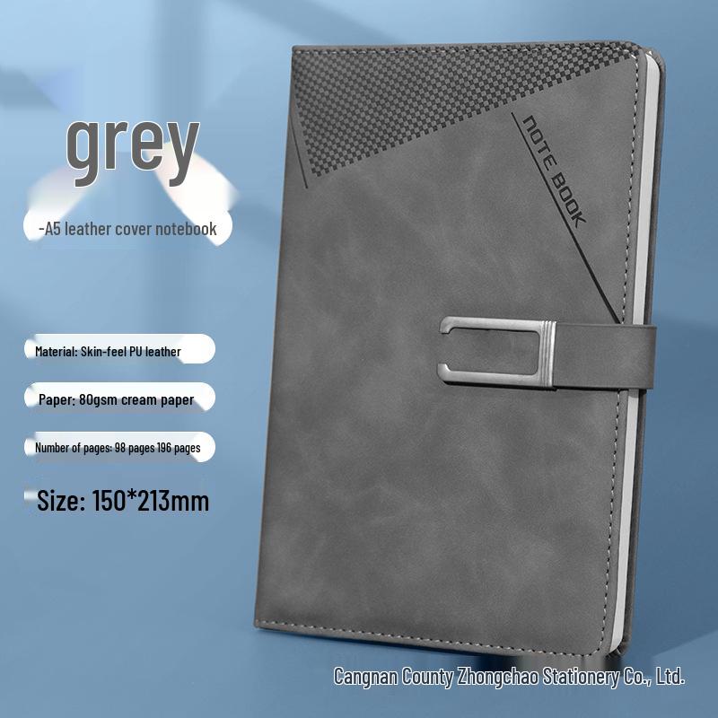 A5 Magnetic Clasp Faux Leather Notebook - Thick Loose-Leaf Student Diary