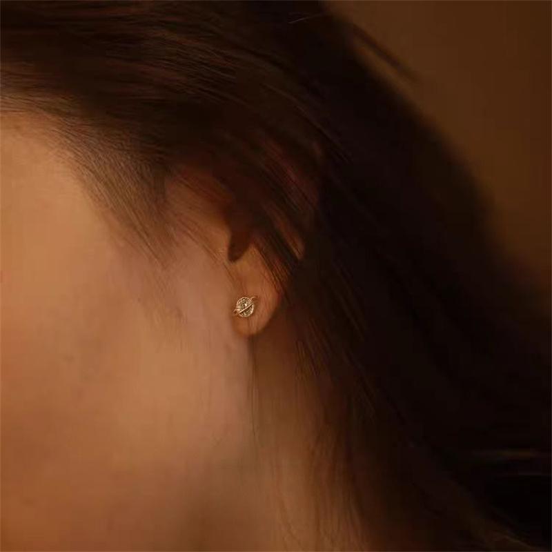 925 Sterling Silver Plated Gold Zircon Planet Earrings for Women Korea Exquisite High Quality Gift Jewelry
