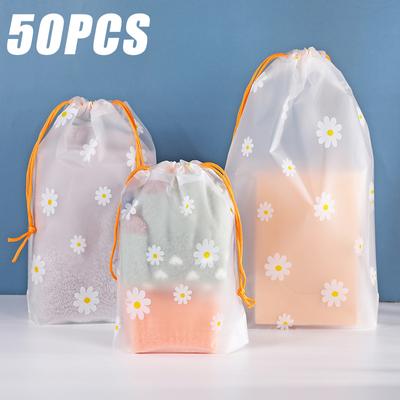 50 יחידות עמיד למים דייזי שרוך תיק נייד נסיעות שרוך מגבת בגדי נעליים ארגונית שקוף איפור מוצרי טואלטיקה שקיות