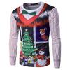 Men's Round Neck Slim Fit Long Sleeve Top Christmas Print T-shirt