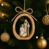 Oval Nativity Hanging Ornament Home Office Christmas Tree Hand-Painted Birth of Jesus Scene Holy Family Holiday Religious Decoration Pendant