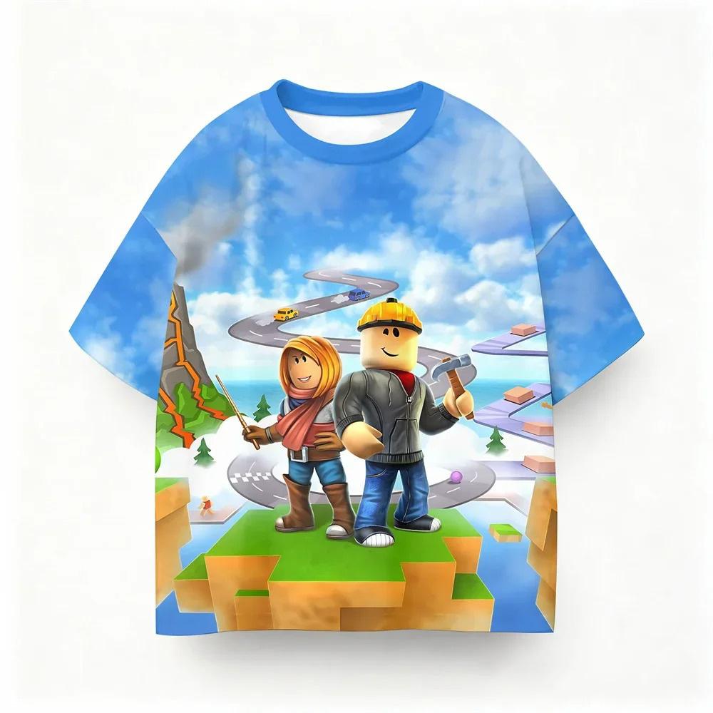 Fashion Roblox Kids Short Sleeve TShirt Colorful Rainbow Character Print Casual Tops for Boys Girls Daily Playwear