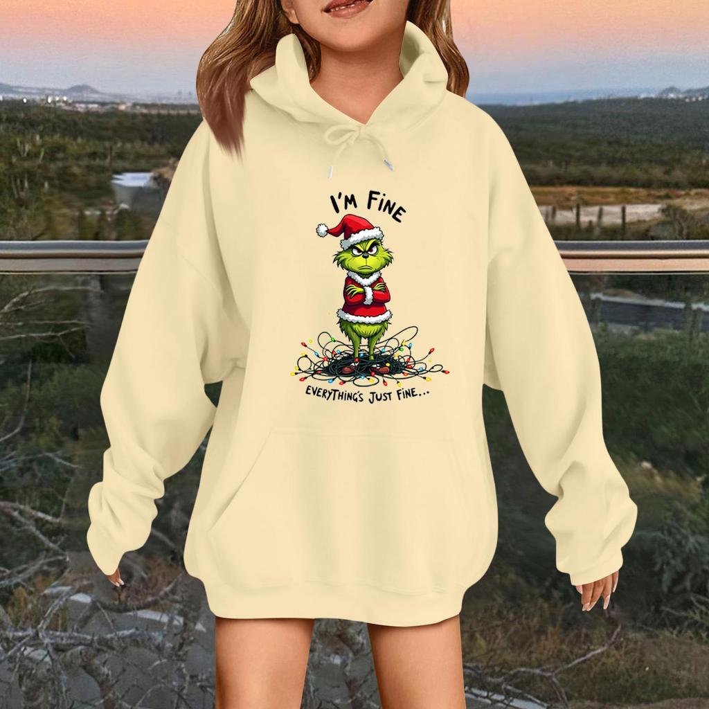 Children's Fashionable Casual Long-sleeved Loose Christmas Print Pullover Hooded Sweatshirt