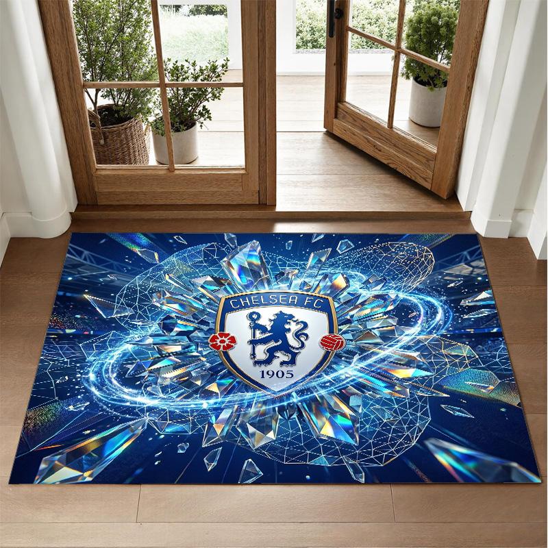Chelsea FC Design Crystal Velvet Rug Soft Decorative Mat for Bedroom Entrance