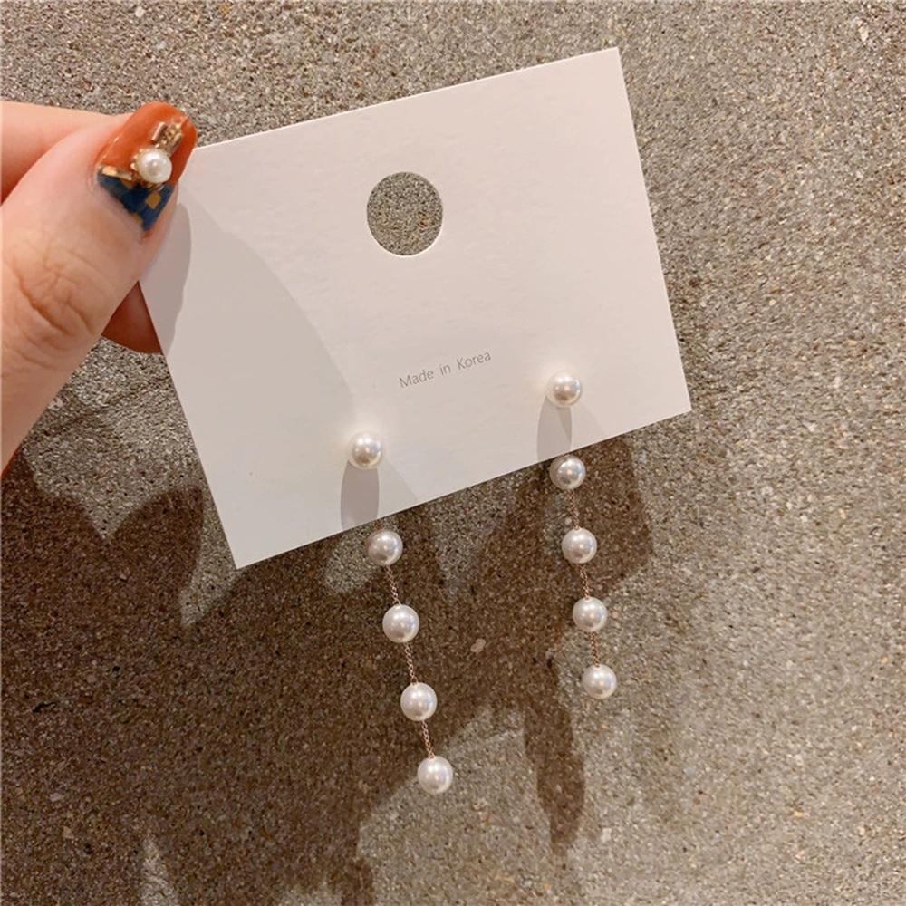 Gold Color Tassels Earring Creative Imitation Pearl Splicing Copper Long Chain Earrings Women Girls Vintage Minimalist Jewelry