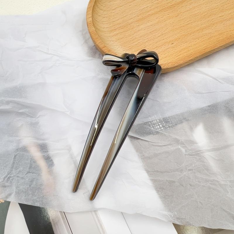 Trendige Schleife U-förmige Haarnadel Perlglänzend Kontrastfarben Acryl Haarnadel für Frauen Exquisites Süßes Mädchen Alltägliches Haaraccessoire