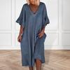 Rochie de vară pentru femei, cu decolteu în V, cu volane, manșete, lejer, culoare uni, linie A, leagăn mare, mâneci cu jumătate de corn, pulover ocazional, purtare zilnică, rochie midi