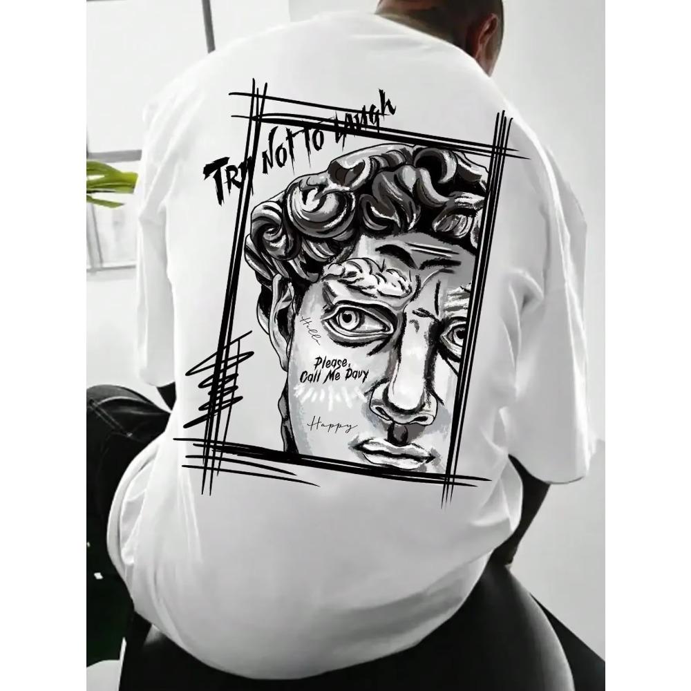 Creative Sculpture Funny Graphic Print 100%Cotton Men's T Shirt Short Sleeve Crew Neck Tee Fashion Loose Clothing Casual Tops