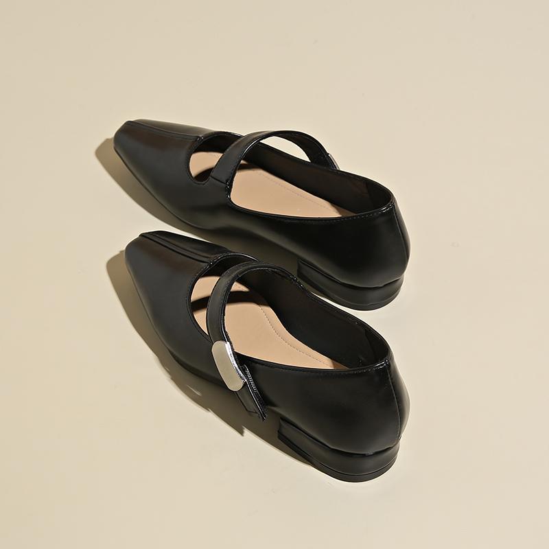 Spring and Autumn Square Toe Shallow Mouth Single Shoes Women's New French Retro Commuter Block Heel Mary Jane Shoes