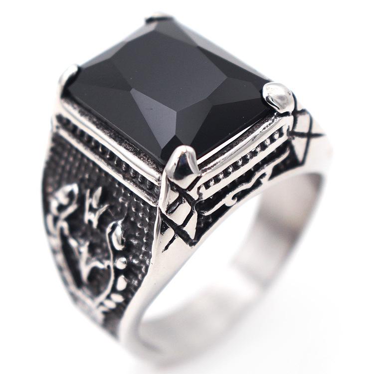 Silver Color Men Red Blue Semi-Precious Stone Signet Ring 316l Stainless Steel for Men Jewelry Anillos Accessories