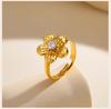 Open Adjustable Flower Ring, Stainless Steel 18K PVD Gold Plated, Waterproof Tarnish Free Trendy Floral Jewelry Gift for Women