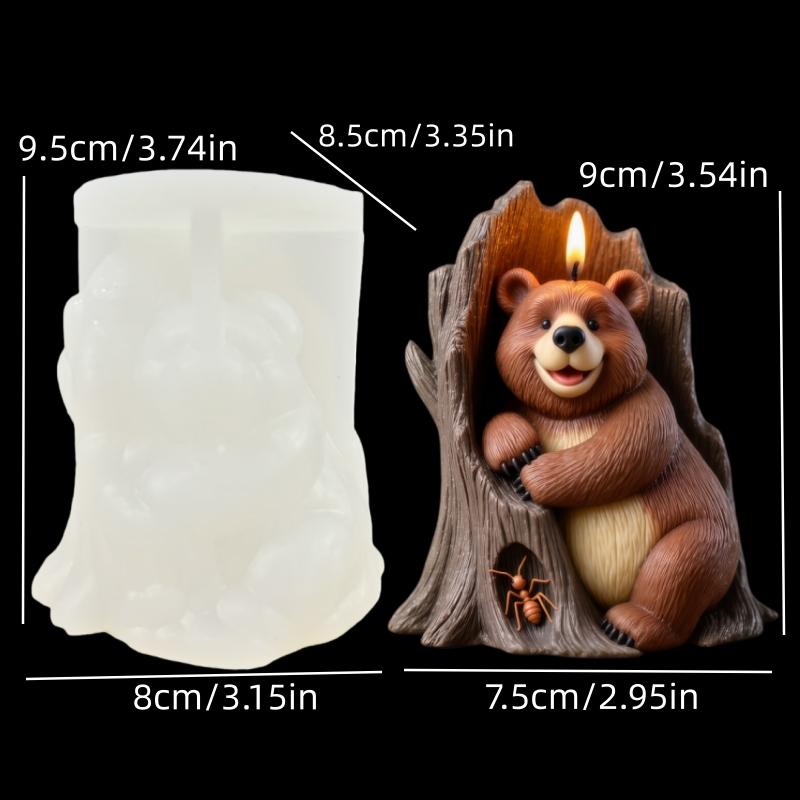Ameisen pflückender Bär Kerze Silikonform im Baumstumpf Harzform Süßes Lächeln Baumhöhle Bär Gipsform Lächelbär Bastelformen