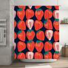 Strawberry Pattern Shower Curtain Navy Blue Red Floral Design for Bathroom Decor Quick Dry Fabric with Hook Rings (Size: 72x84in