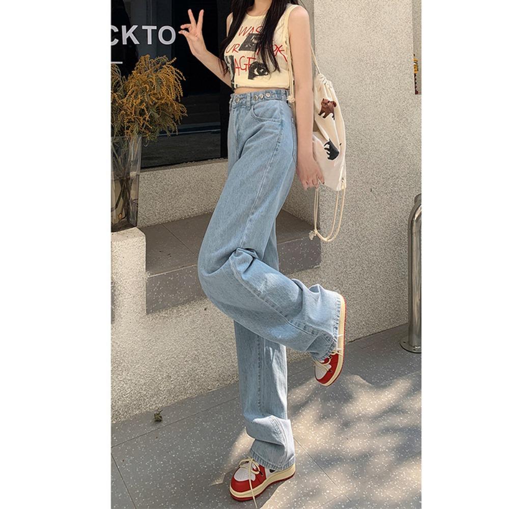 Trendy wide-leg jeans women's 2025 spring and autumn thin small high-waisted and thin straight floor-mopping jeans