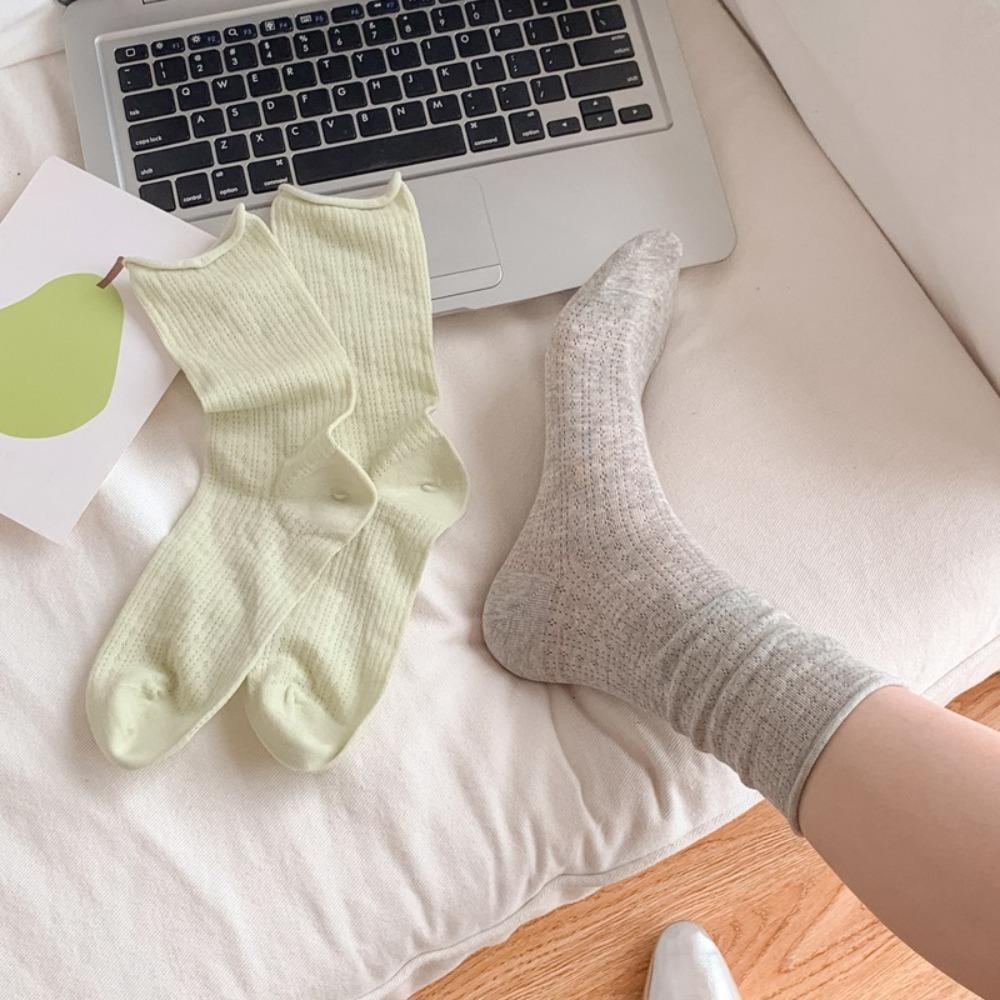 Candy Color Summer Socks Hollow Out Roll Edge Socks Sweet Long Socks  Women