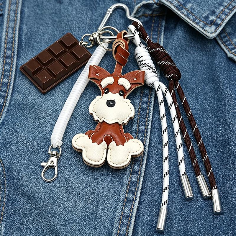 Yogodlns Schnauzer Dog PU Leather Bag Charm Hangiing Pendant Cute Pet-shaped Puppy Bag Accessory one size коричневый