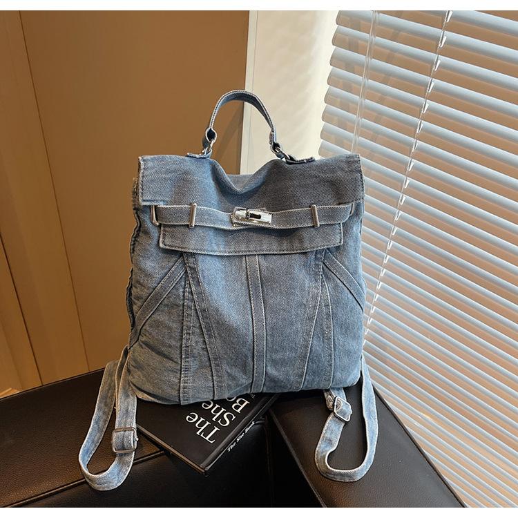 

New retro denim backpack niche design sense backpack women s travel schoolbag джинсовий синього кольору
