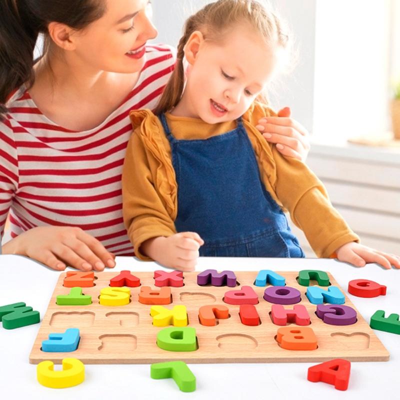 Wooden Puzzle Board Shape Matching Toy Alphabet/Number/Geometric Tangram Busy Board Jigsaw for Baby Kids Early Education