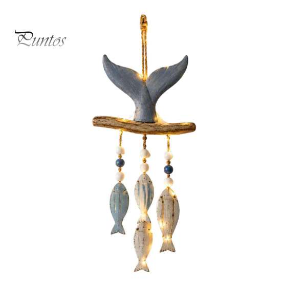 Decorazione da Appendere per Portico Costiero, Ornamento da Parete in Legno Illuminato, Cartello Nautico con Pesce, Conchiglia, Stella Marina e Ornamenti, Luci LED Calde, Casa al Mare per