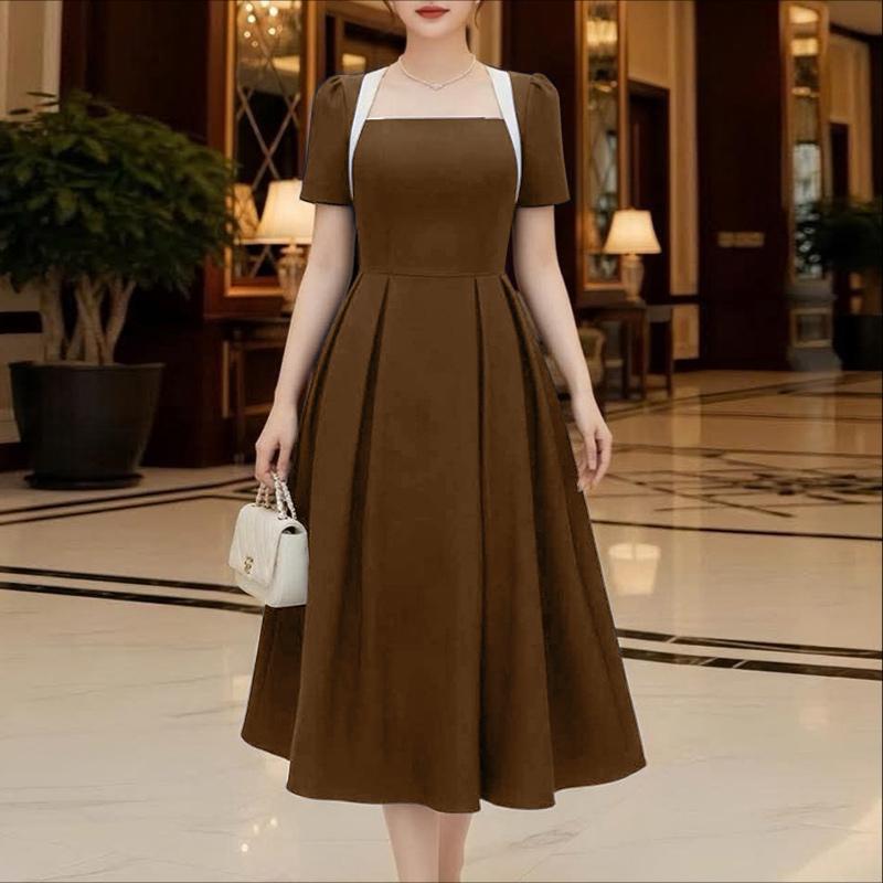 

ZANZEA Жіноча літня повсякденна сукня з квадратним коміром і коротким рукавом 5XL коричневий