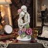 Halloween Table Ornaments Resin Hugging Skeleton Couple Figurine with Roses, Gothic Eternal Love Skull Art Sculpture Statue, Day of The Dead Romantic