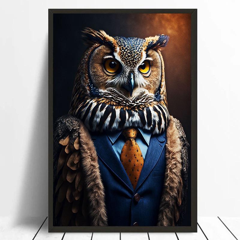 Businessman Animals Suit Style Art Canvas Painting Fashion Style Animals Mural Wall Art Posters Pictures for Living Room Decor