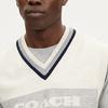 Coach Striped Letter Logo Inlaid V-Neck Vest Men vest Navy-Blue CO837-WXO