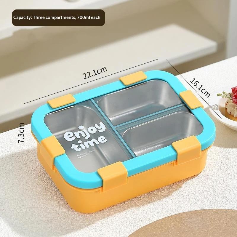 304 Stainless Steel Thermal Lunch Box Rectangular Shape Sealed Lid Insulated Lunch Box 3 Compartments Leakproof Food Container