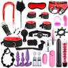 Sex Game Adult Toy Restraint Set Handcuffs Nipple Clips Mouth Gags Whip Ropes Couple Sex Toys Red Bondage Set