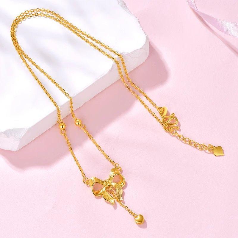 

Vietnam Alluvial Gold Necklace Women s Escape Princess Bowknot Pendant Yellow Gold Artificial Clavicle Chain Sweater Chain Jewelry Escape Princess Necklace]