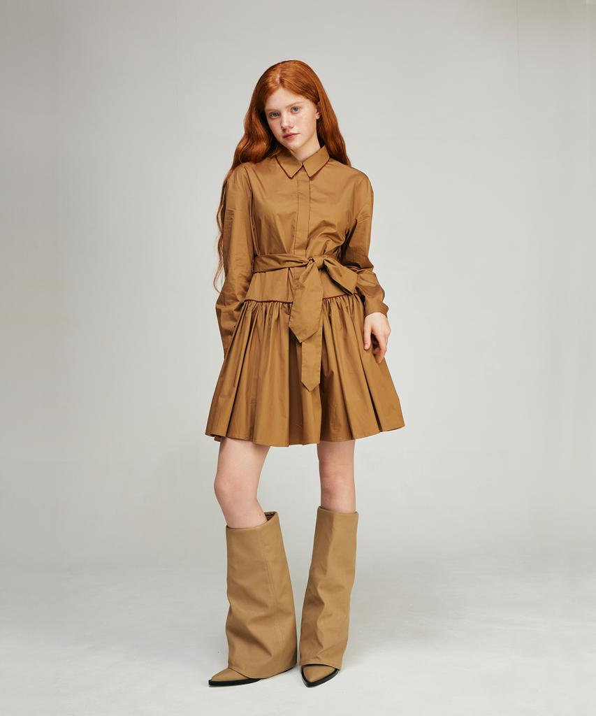 Kisserihe Shirred Shirt Dress_Brown