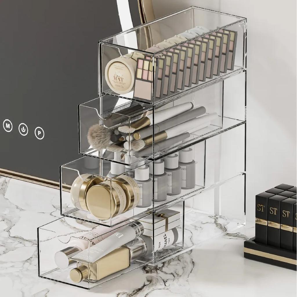 Przezroczyste Organizery Pudełka do Przechowywania Kolczyków Kosmetyczne Uchwyt do Przechowywania Biżuterii Wielofunkcyjne Pudełko do Przechowywania z Szufladą Organizujące Szafki