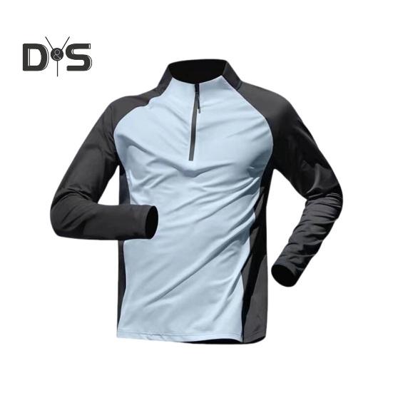 

Мужская летняя спортивная футболка с половиной молнии и воротником-стойкой контрастного цвета с длинными рукавами Свободная повседневная мягкая дышащая средняя длина для мужчин Повседневный бег для фитнеса M синий